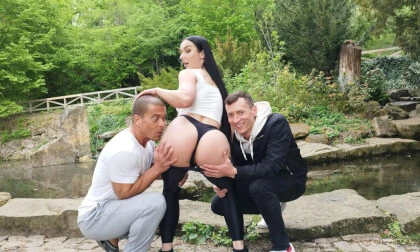Busty Beauty Lady Gang Cock Threesome