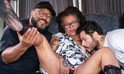 Curvy Granny Threesome Fucked In A Moving Van