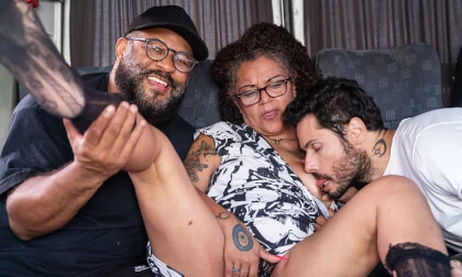Curvy Granny Threesome Fucked In A Moving Van