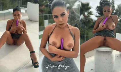 Brunette Slut Kesha Ortega Rides A Juicy Toy On The Balcony!