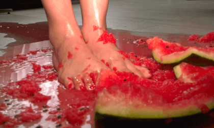 Beautiful MILF Naked Tramples Watermelon Hot Feet Red Toes - Amateur Living Room Fetish