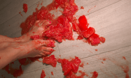 Hot Beautiful MILF Naked Walks Tramples Tomatoes Red Toes - Amateur Room Foot Fetish