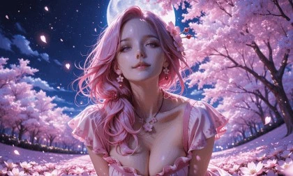 Blush Petals and Pink Moans Beneath the Blossoms
