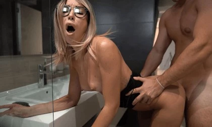 Cheating With A Hot Blonde In The Bathroom While My Gf Is Sitting On The Couch