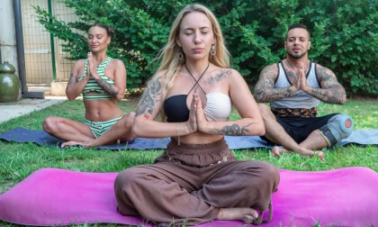 Yoga Trainer Bella Mur Turns Outdoor Session Into Hot Threesome