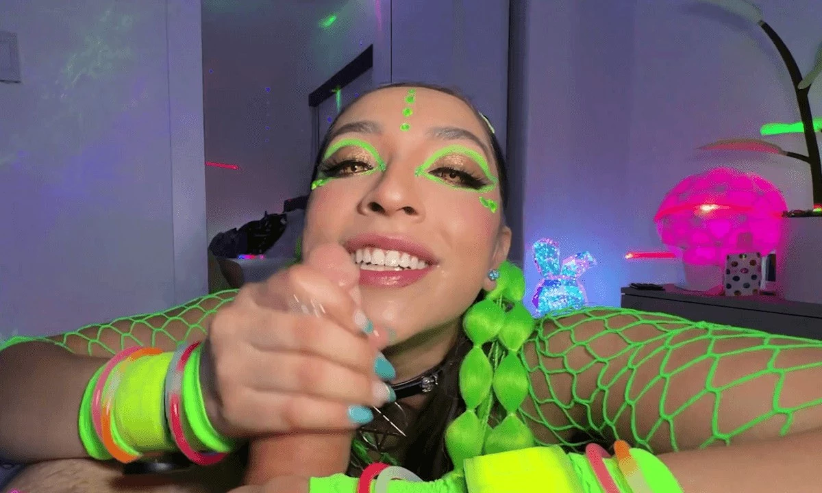 Madison Wilde Stuffs A Glowstick Deep And Rides Until He Creampies Her